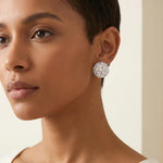 White Crystal Floral Cluster Stud Earrings