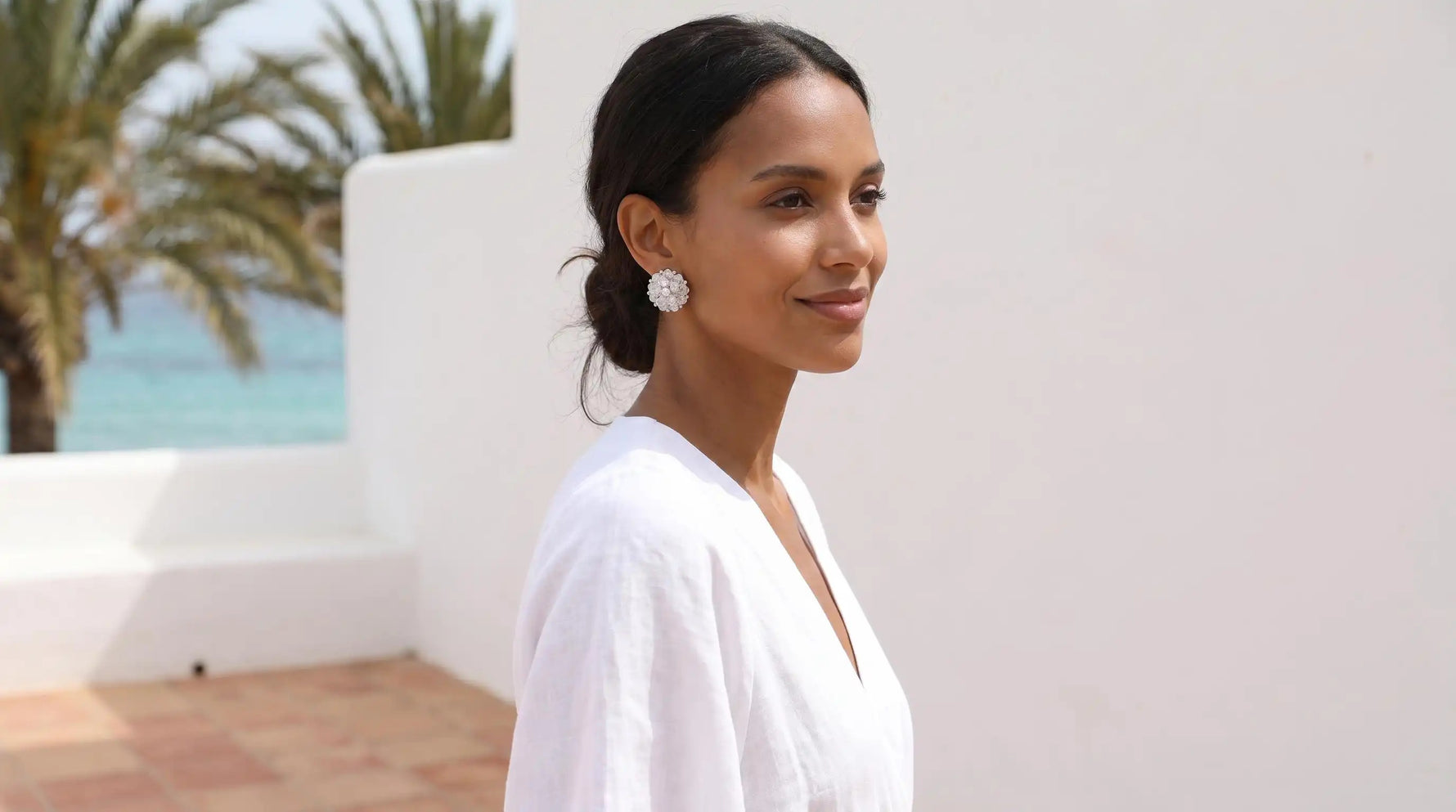 White Crystal Floral Cluster Stud Earrings
