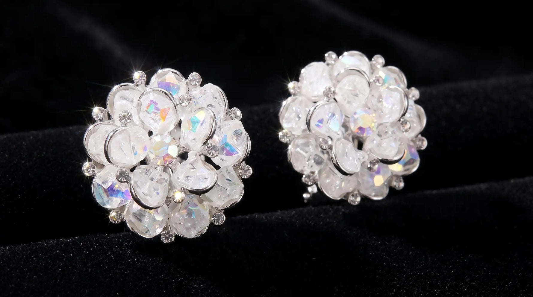 White Crystal Floral Cluster Stud Earrings