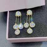 White Crystal Flower Tassel Drop Earrings