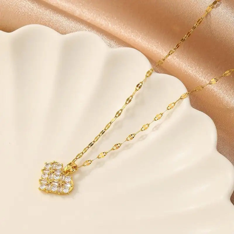 White Crystal Heart Pendant Necklace