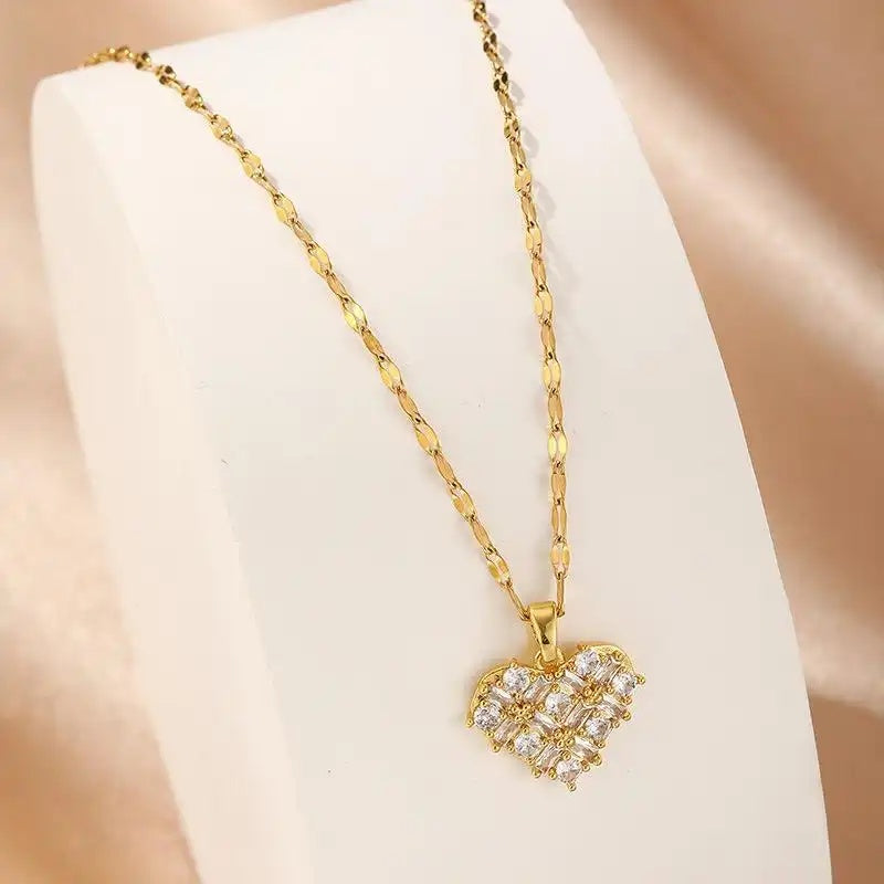 White Crystal Heart Pendant Necklace
