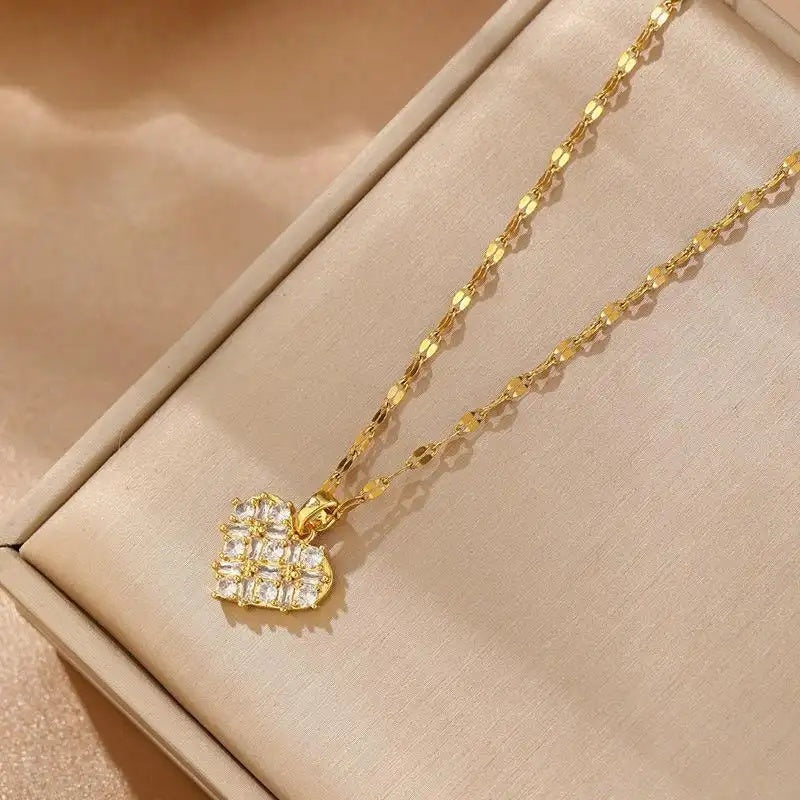 White Crystal Heart Pendant Necklace