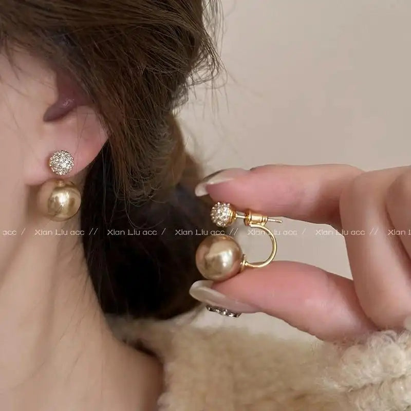 White Double Pearl Stud Earrings