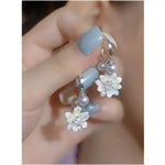 White Flower Beaded Clip Earrings