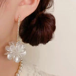 White Flower Geometric Crystal Drop Earrings