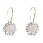 White Flower Geometric Crystal Drop Earrings