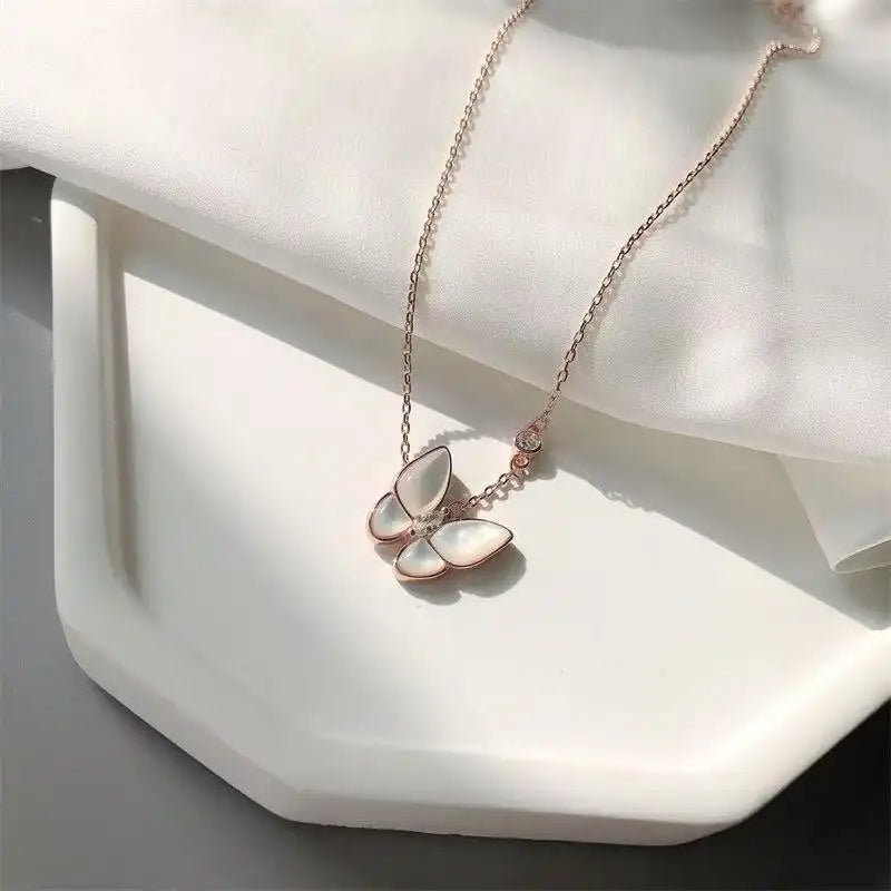 White Mother-Of-Pearl Butterfly Pendant Necklace