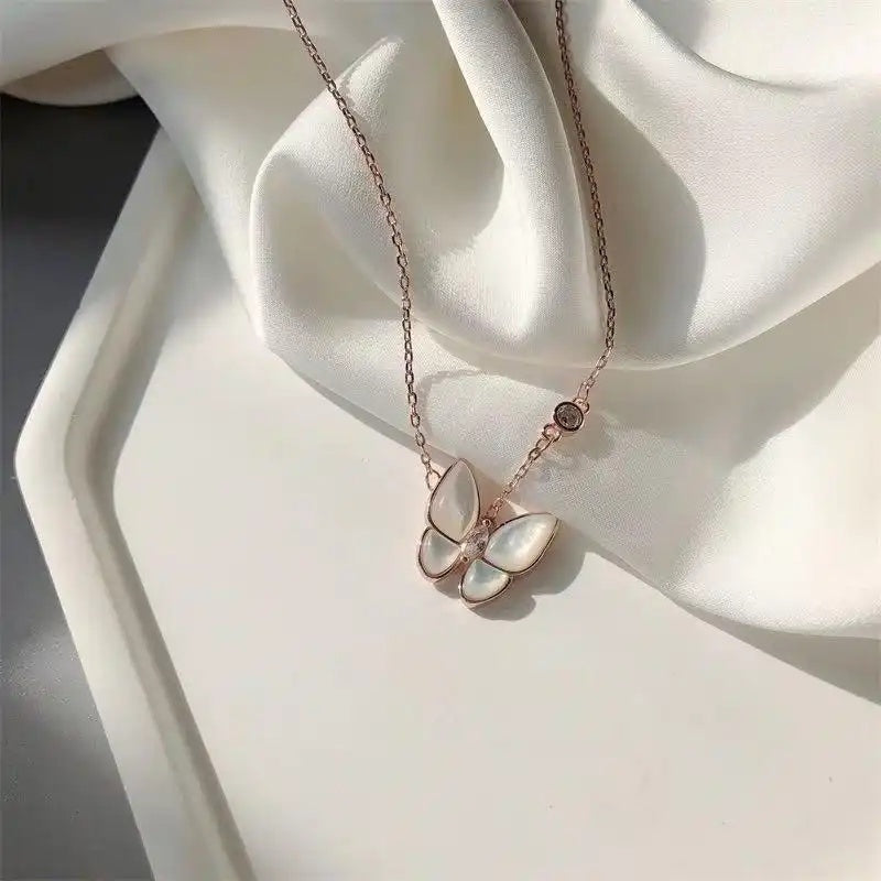White Mother-Of-Pearl Butterfly Pendant Necklace