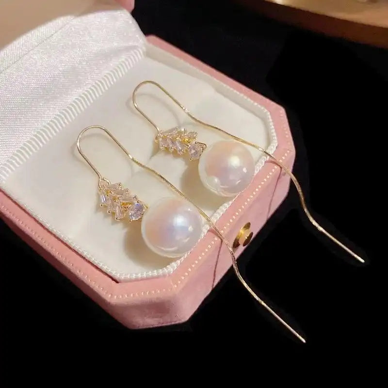 White Pearl Tassel Drop Earrings