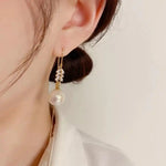 White Pearl Tassel Drop Earrings