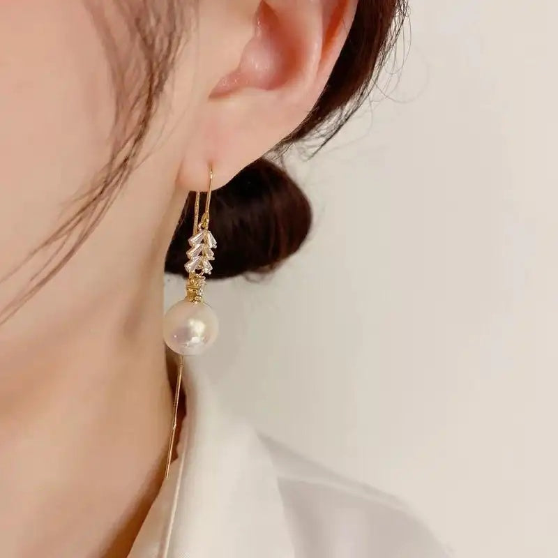 White Pearl Tassel Drop Earrings