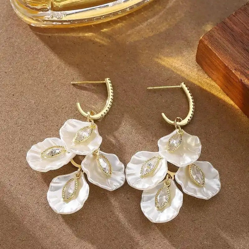 White Pearlescent Drop Earrings
