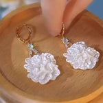 White Peony Flower Large Floral Stud Earrings