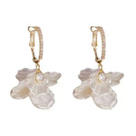 White Petal Tassel Crystal Floral Drop Earrings