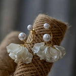 White Rose Pearl Jacket Earrings