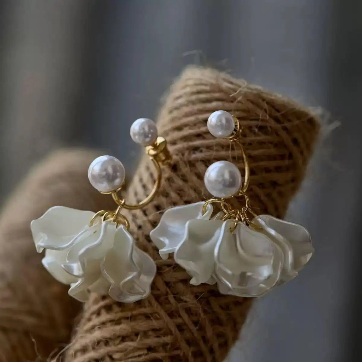 White Rose Pearl Jacket Earrings