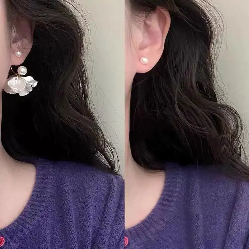 White Rose Pearl Jacket Earrings