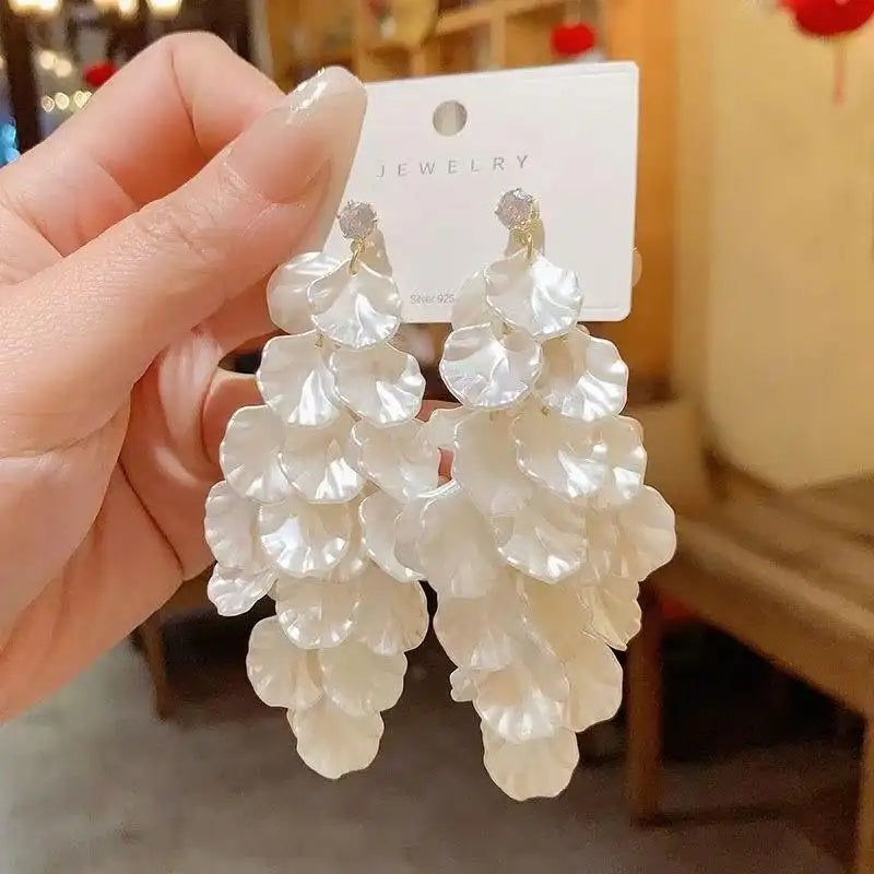White Shell Cluster Drop Earrings
