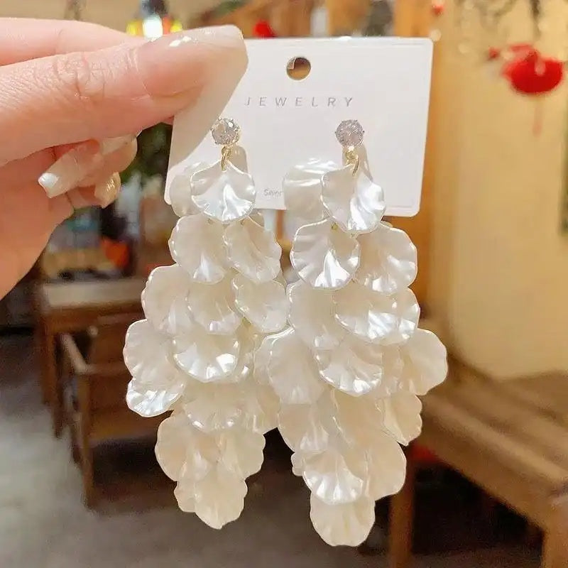 White Shell Cluster Drop Earrings