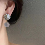 White Shell Crystal French Vintage Stud Earrings