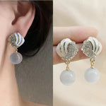 White Shell Crystal French Vintage Stud Earrings
