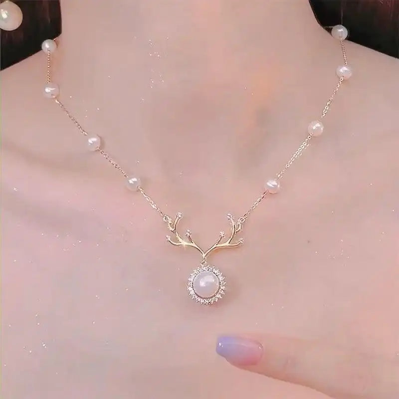 White Shell Deer Necklace