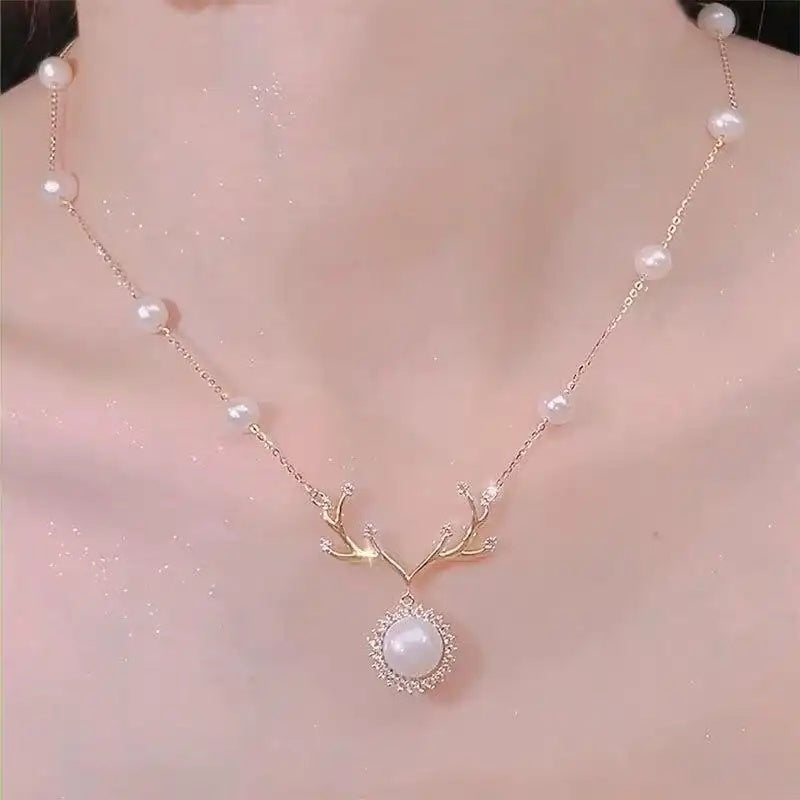 White Shell Deer Necklace