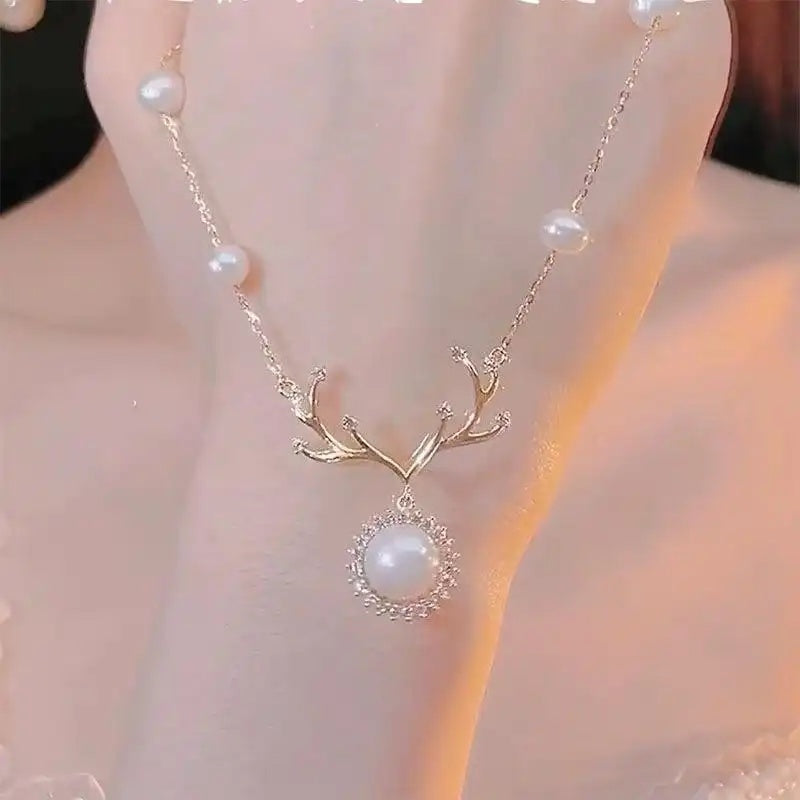 White Shell Deer Necklace