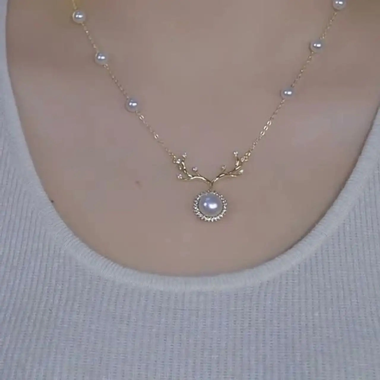 White Shell Deer Necklace