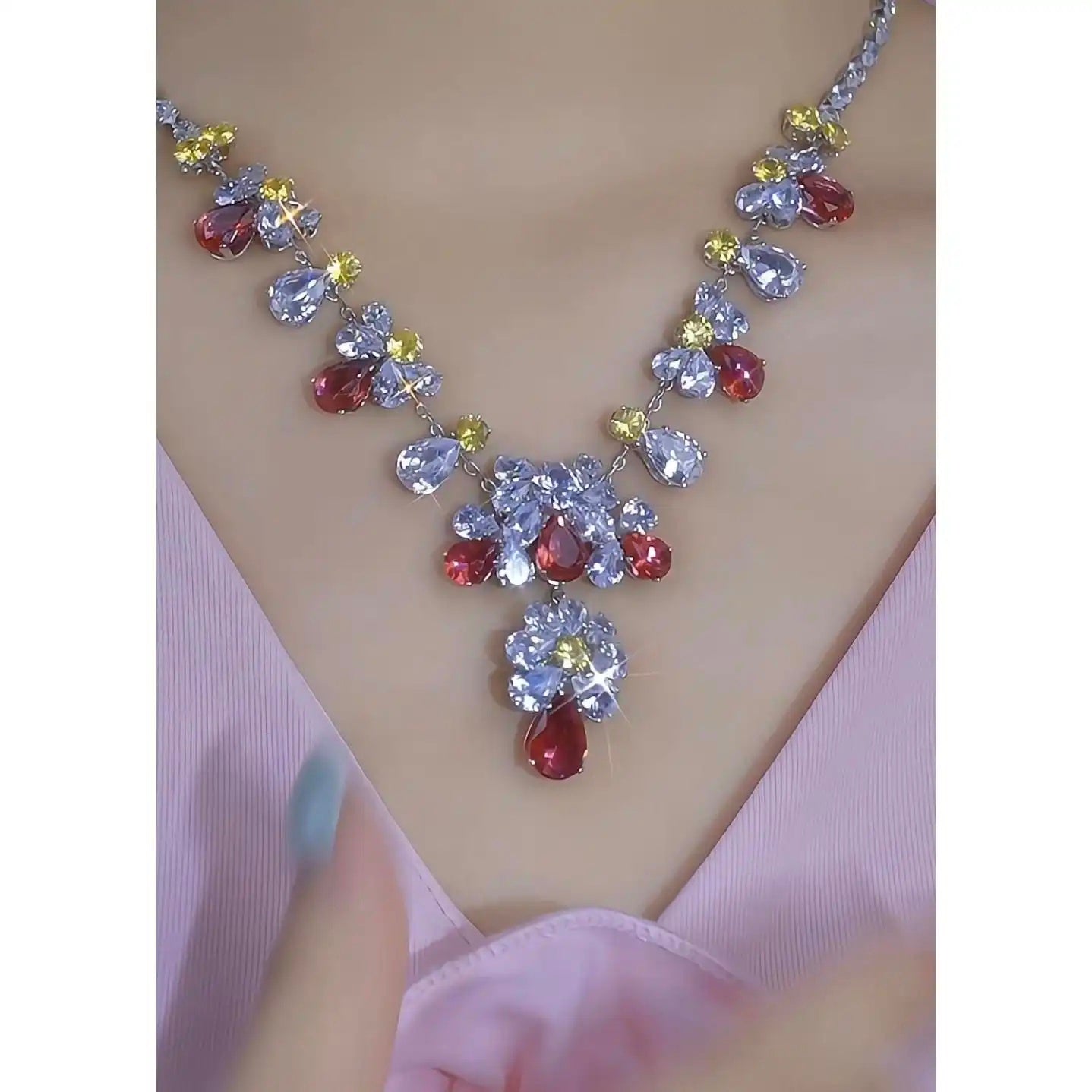 Wholesale Crystal Tassel Collar Jewelry Set