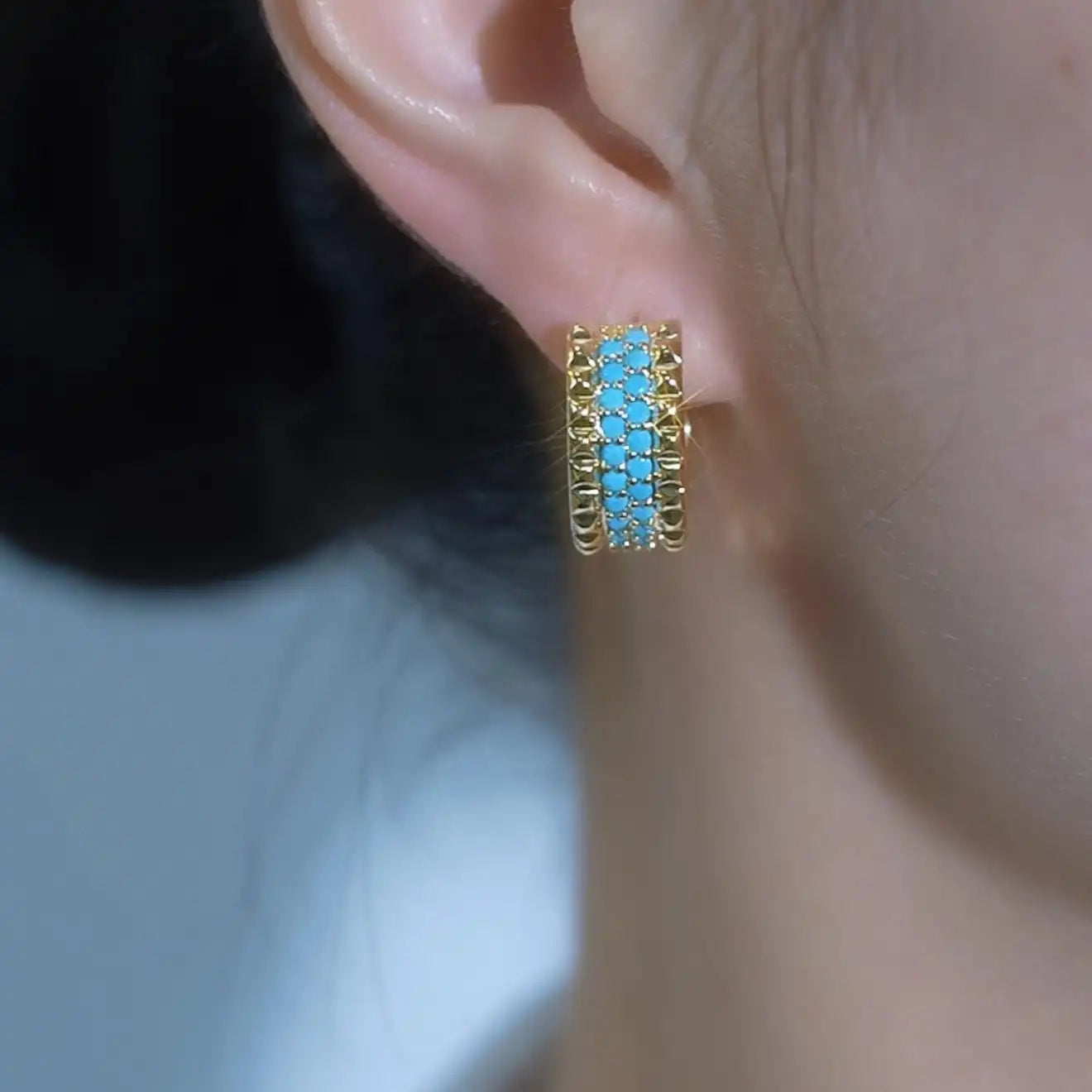 Wide Turquoise Crystal Hoop Earrings