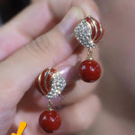Wine Red Bead Stud Earrings