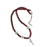 Wine Red Beaded Pendant Necklace