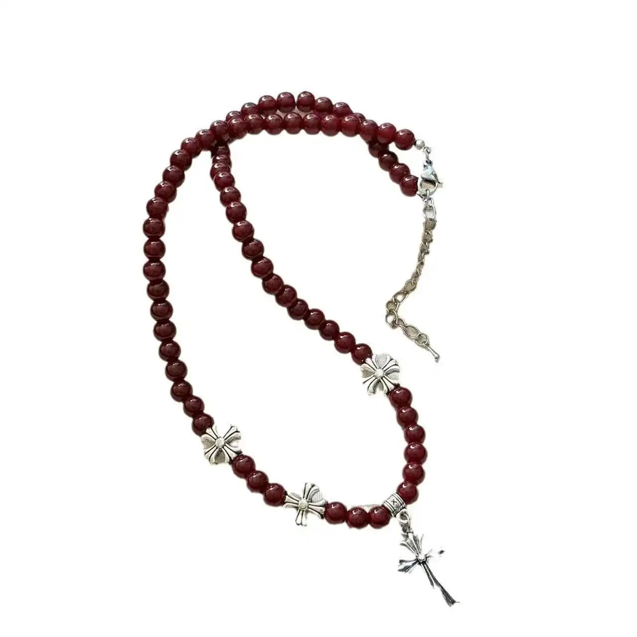 Wine Red Beaded Pendant Necklace
