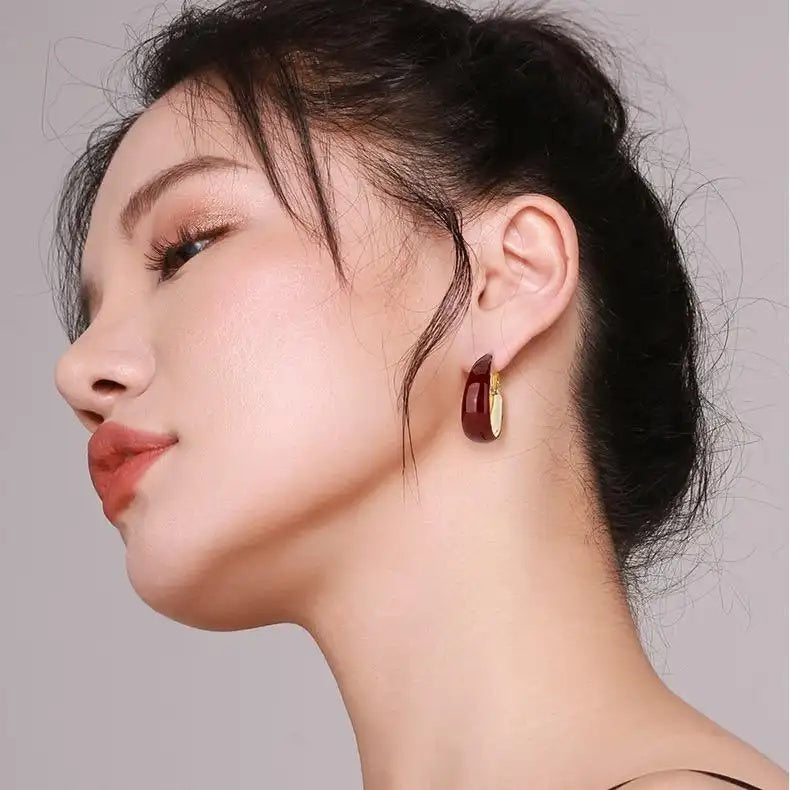 Wine Red Retro Large Round Hoop Earrings