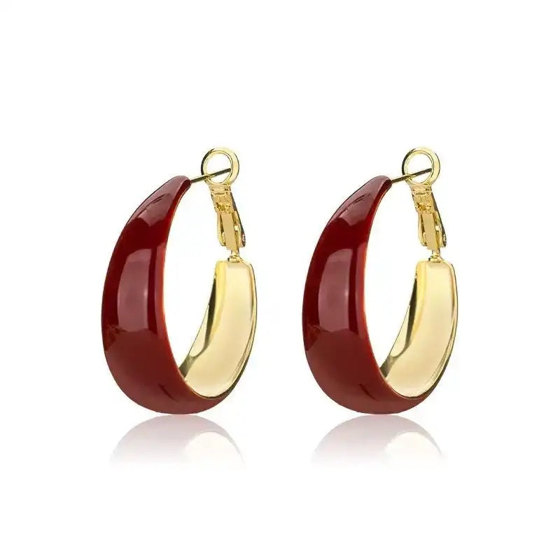 Wine Red Retro Large Round Hoop Earrings