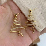 Winter Gold Star Christmas Tree Stud Earrings