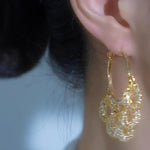 Woven Gold Silver Thread Teardrop Drop Earrings