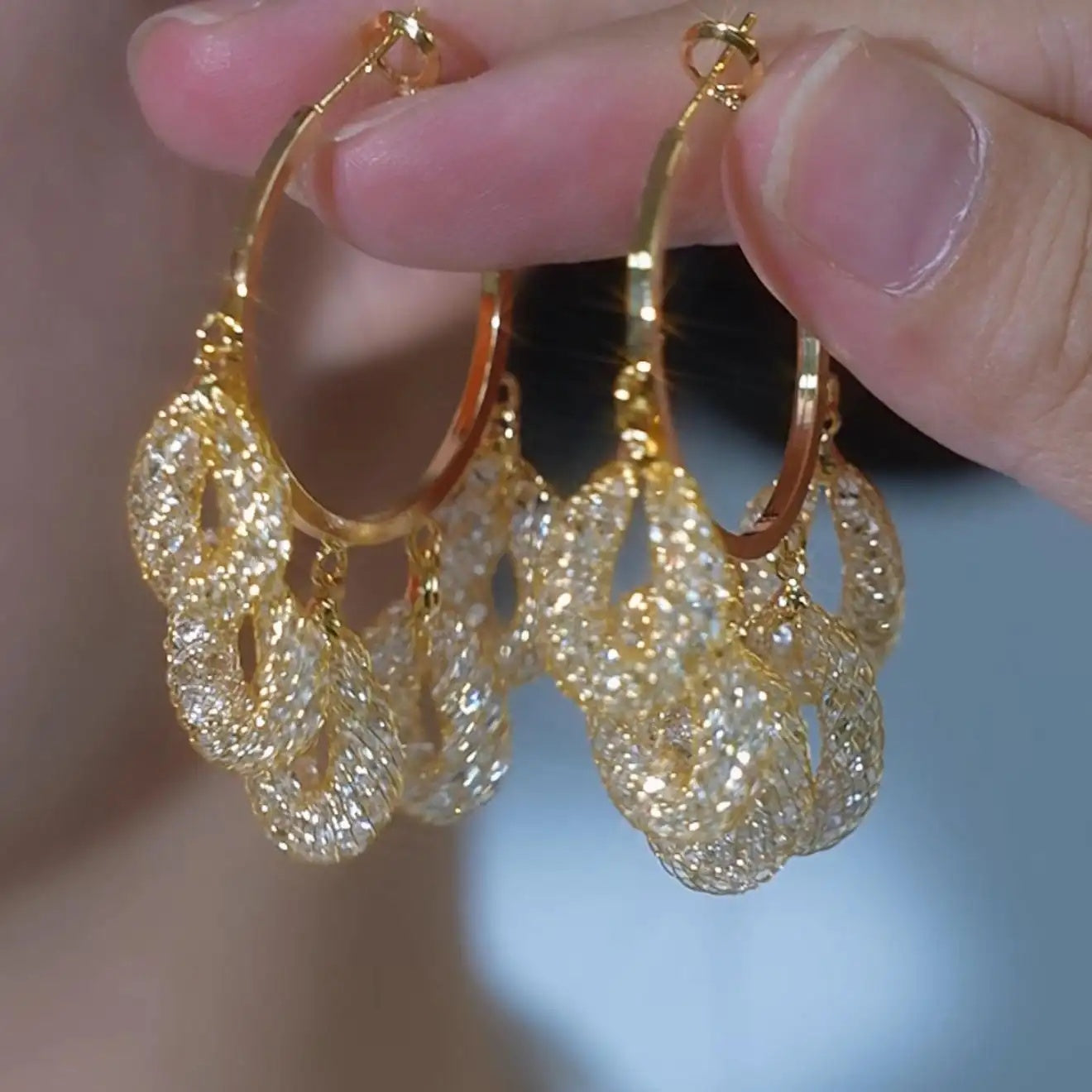 Woven Gold Silver Thread Teardrop Drop Earrings