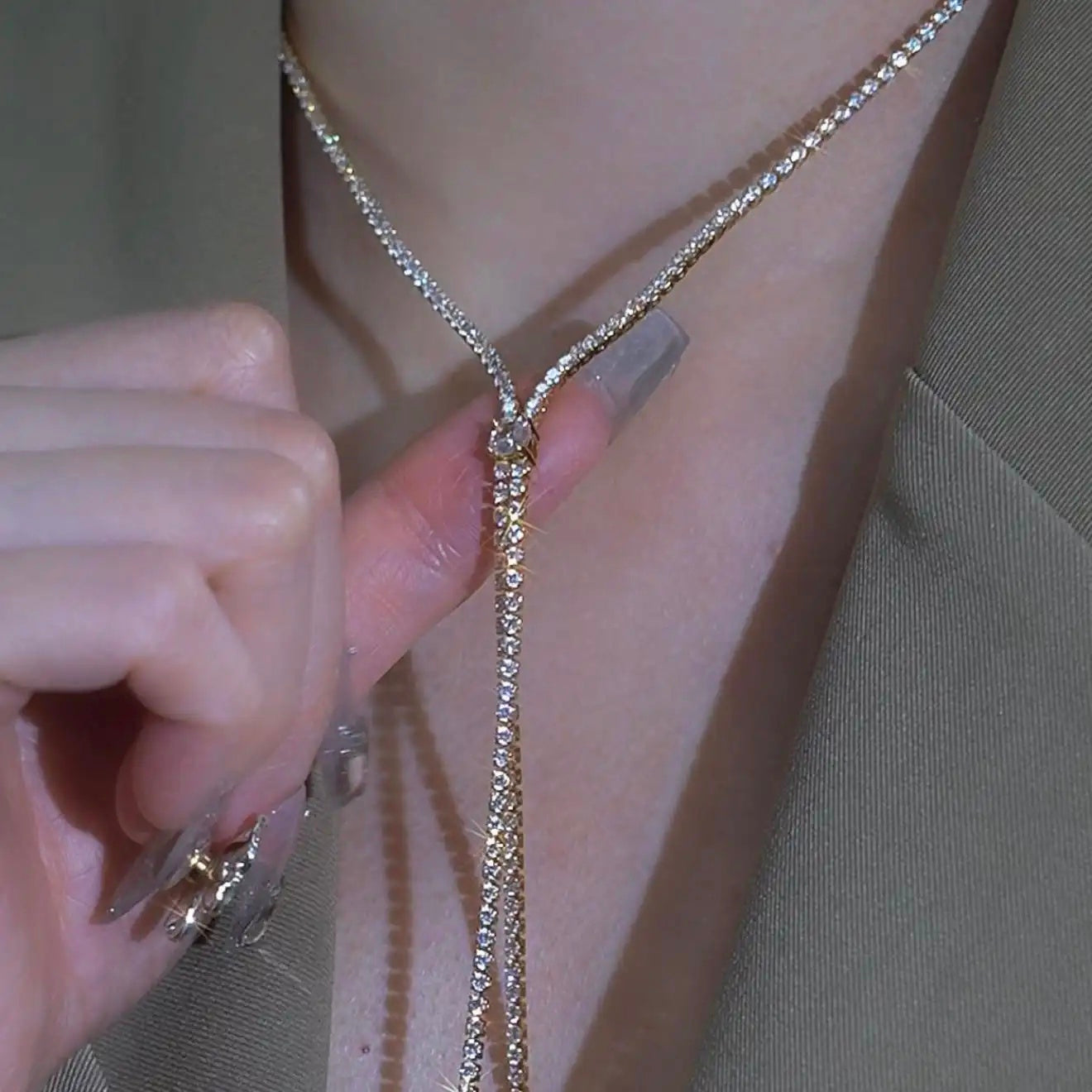 Y-Shaped Diamond Multi-Layer Tassel Minimalist Necklace