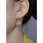 Yanda Bijiàn Shēnghuā Blue Tassel Drop Earrings