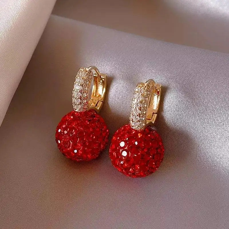 Year Red Crystal Ball Stud Earrings