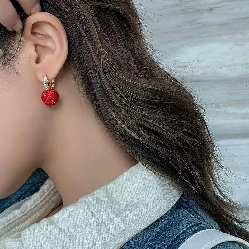 Year Red Crystal Ball Stud Earrings