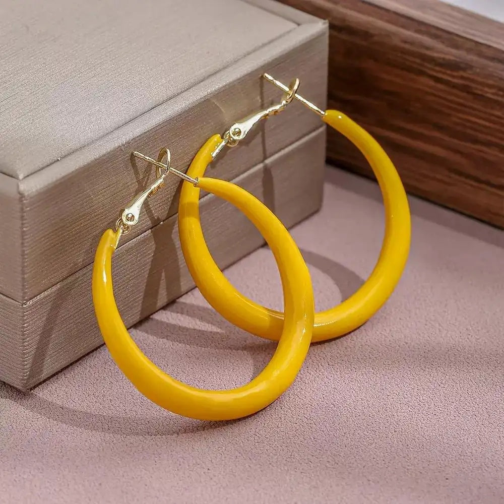 Yellow Dripping Oil Large Hoop Earrings