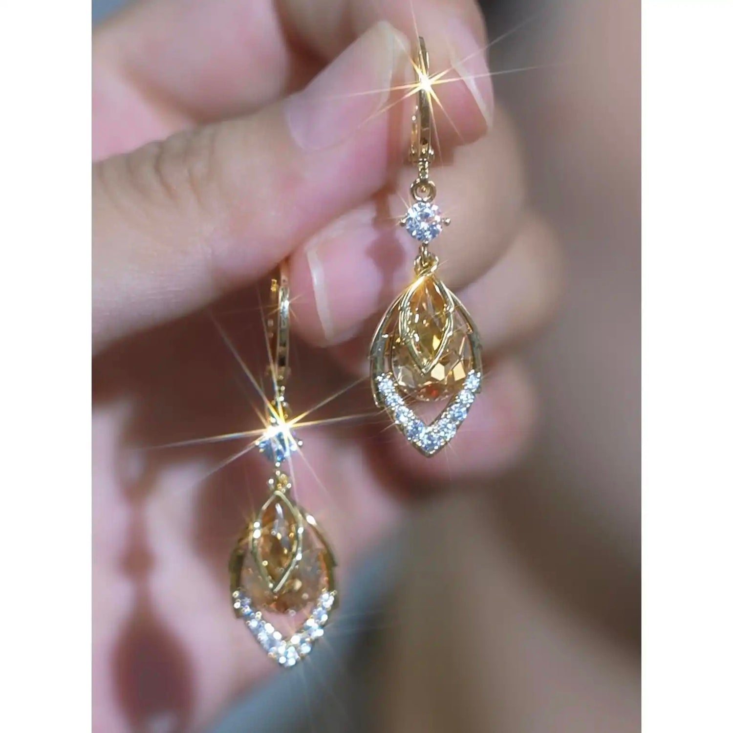 Yellow Maple Leaf Teardrop Drop Earrings