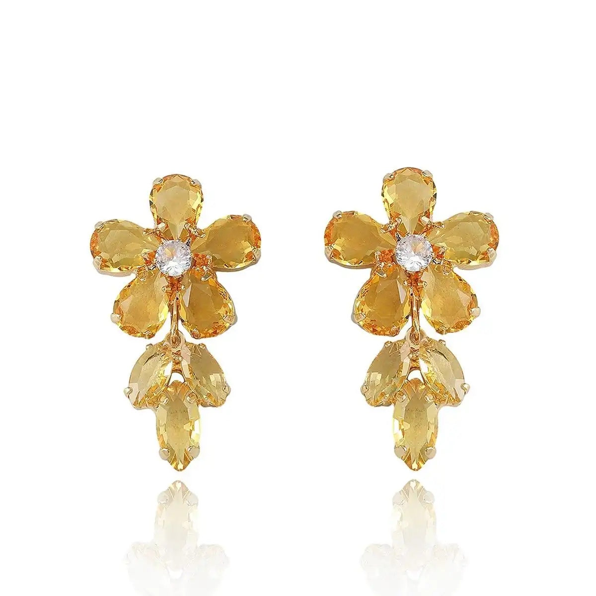 Yellow Plum Blossom Crystal Drop Earrings