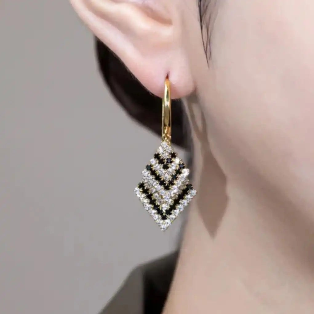 Zebra Pattern Geometric Rhombus Hoop Earrings