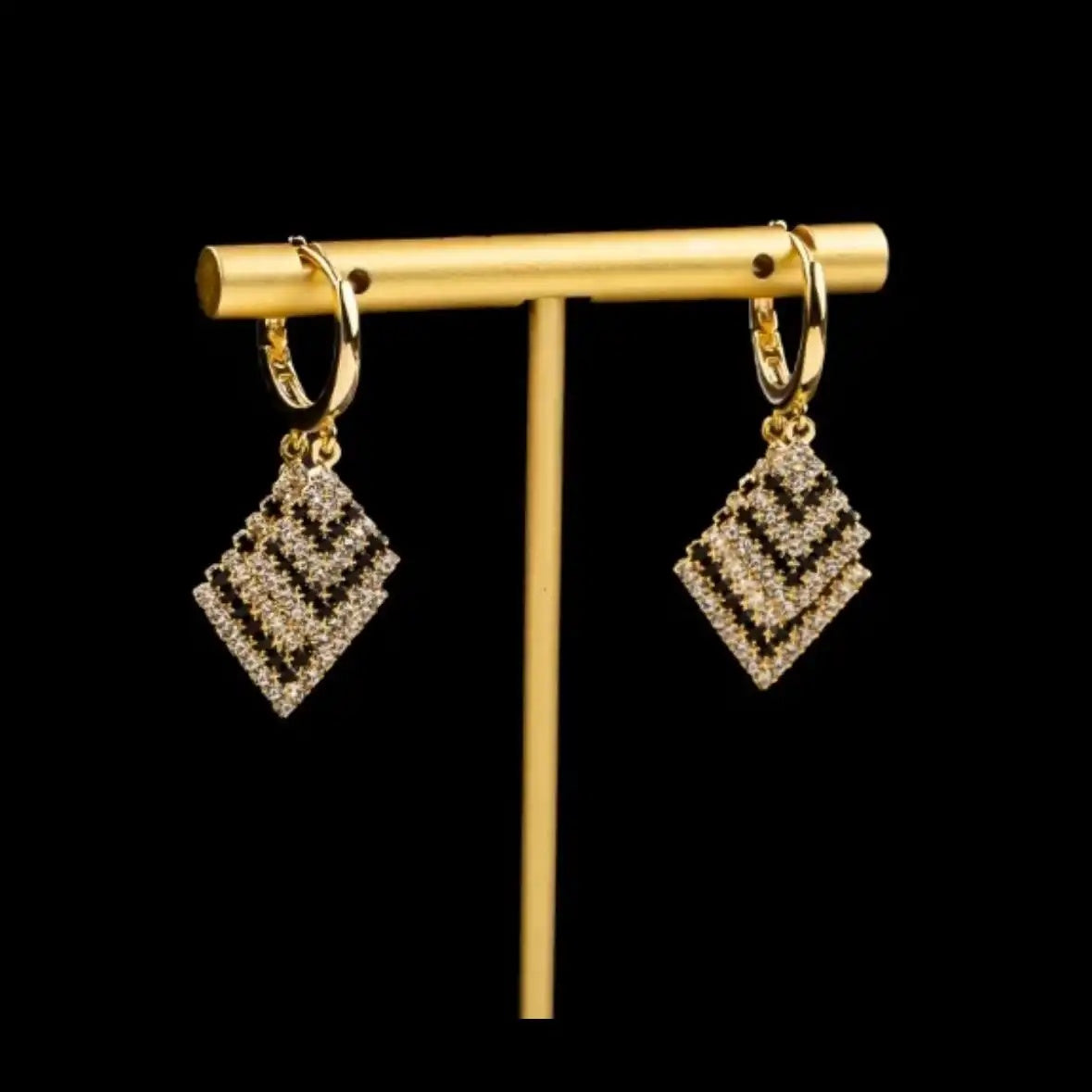 Zebra Pattern Geometric Rhombus Hoop Earrings