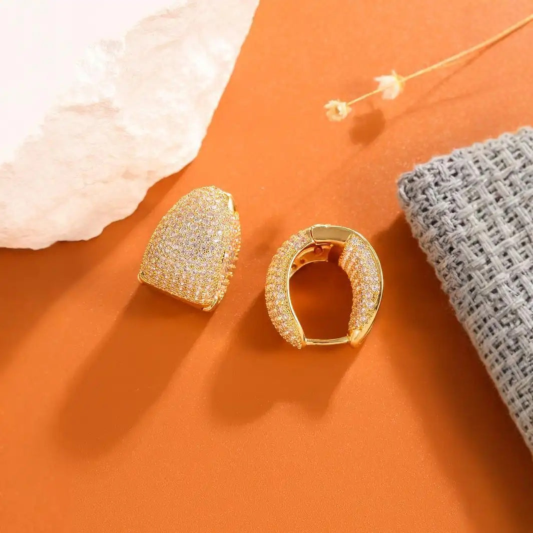 Zr Stone Clip-On Hoop Earrings